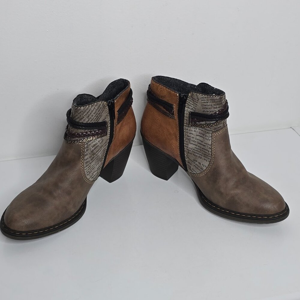 Rieker Women Ankle Boots US 8.5 EU 40 Lilyish Brown Zip Bootie Felt Lined Tassel - Picture 3 of 10